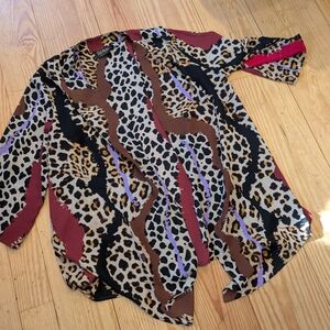 Animal Print Sheer Kimono Style Top